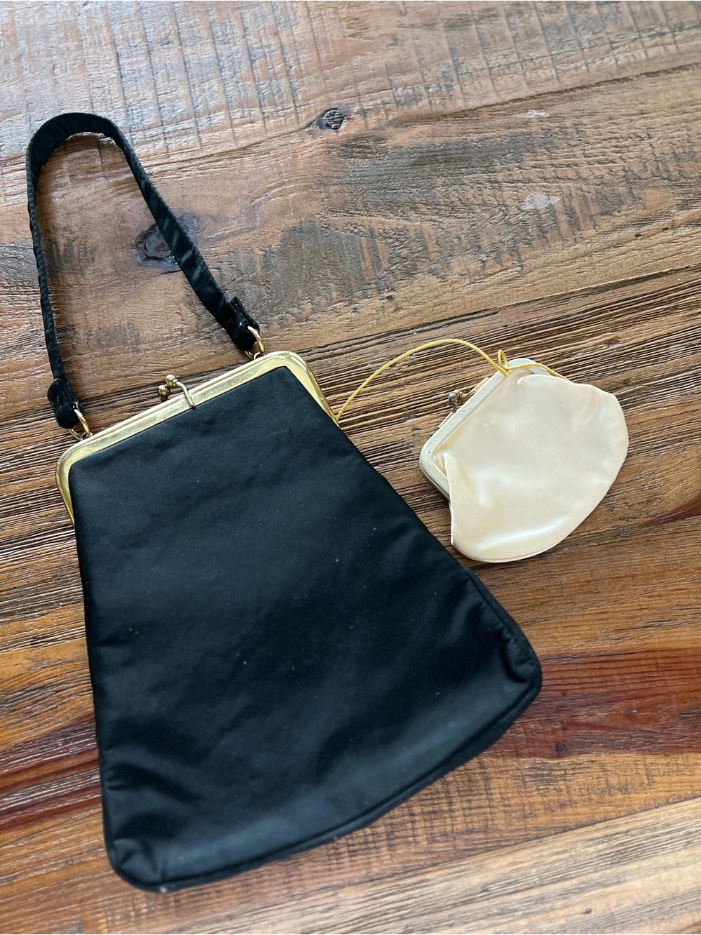 Vintage Ingber Black Satin Evening Purse Kiss Lock Bag With Coin Purse USA MCM